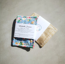 Load image into Gallery viewer, Blue floral hessian scourer