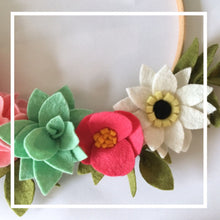 Load image into Gallery viewer, Felt flower wreath, Flower Hoop Bouquet