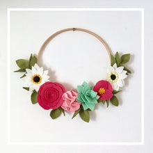 Load image into Gallery viewer, Felt flower wreath, Flower Hoop Bouquet