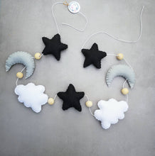 Load image into Gallery viewer, Moon Star and Cloud Felt Baby Garland