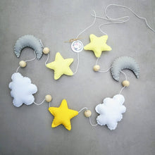 Load image into Gallery viewer, Moon Star and Cloud Felt Baby Garland