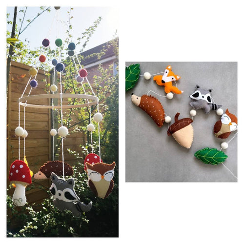 Woodland felt garland and matching baby mobile
